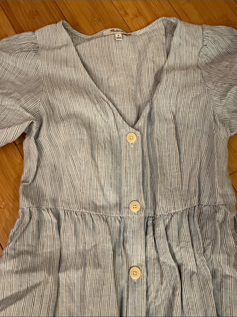 Madewell Pale Blue Striped Button-Front Linen Maxi Dress - Picture 3 of 4